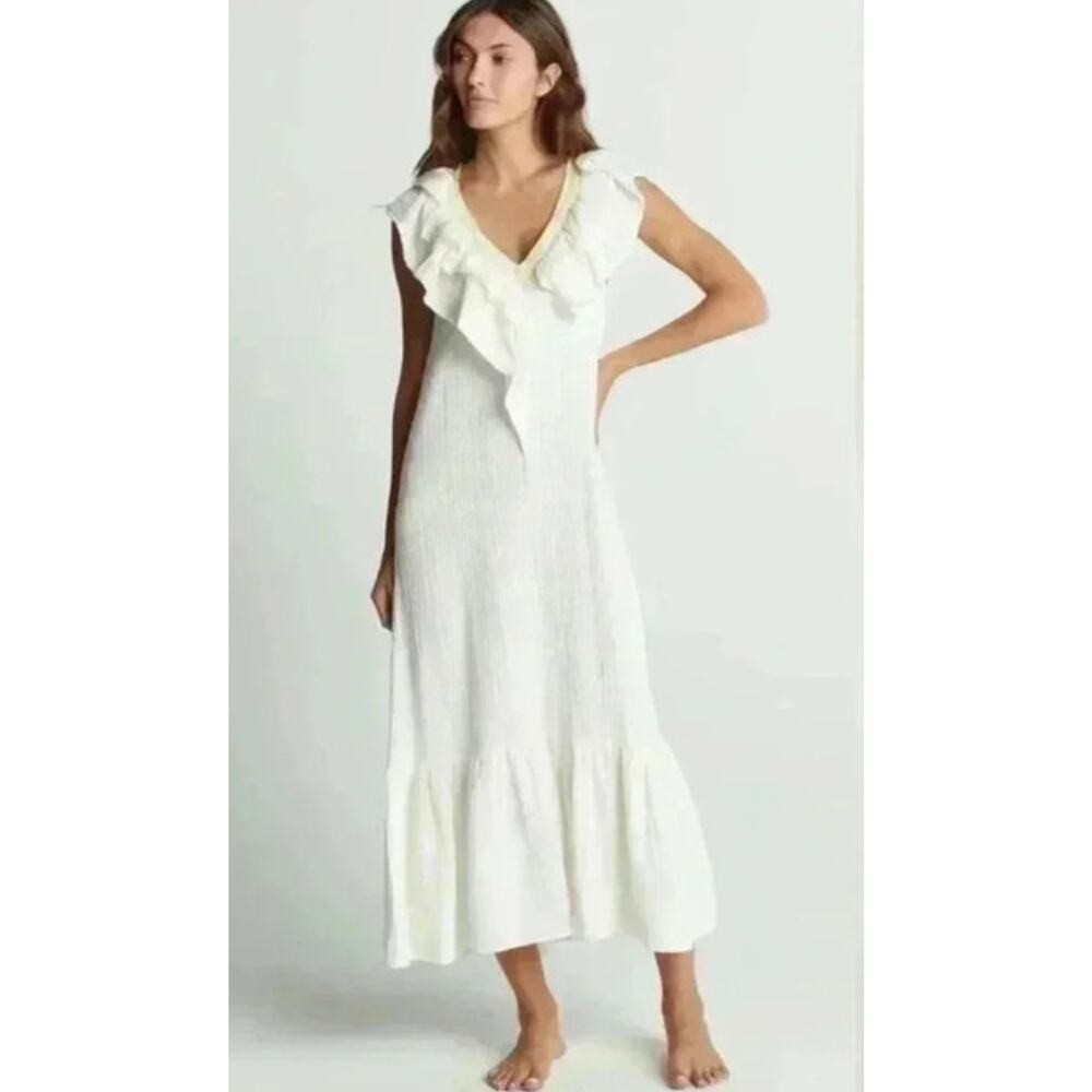 Sundays Kinsey white ruffle gauze cotton sleeveless midi dress L